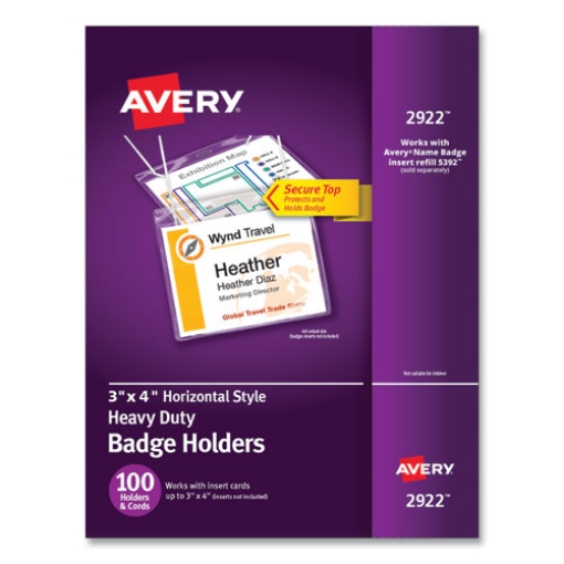 Picture of Secure Top Hanging-Style Badge Holders, Horizontal, 4w X 3h, Clear, 100/box