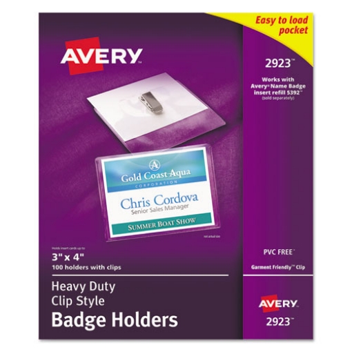 Picture of Heavy-Duty Clip-Style Badge Holders, Horizontal, 4 X 3, Clear, 100/box