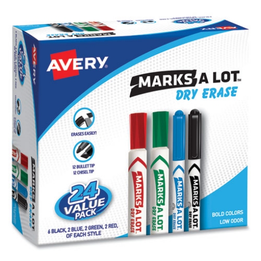 Picture of Marks A Lot Desk/pen-Style Dry Erase Marker Value Pack, Assorted Broad Bullet/chisel Tips, Assorted Colors, 24/pack (29870)