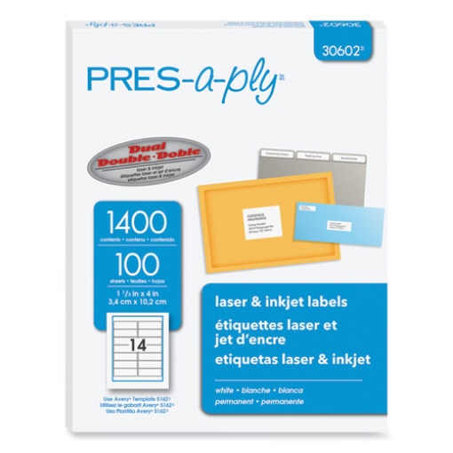 Picture of Labels, Laser Printers, 1.33 X 4, White, 14/sheet, 100 Sheets/box