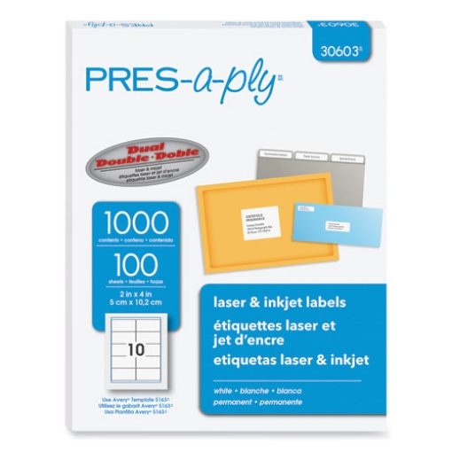 Picture of Labels, Laser Printers, 2 X 4, White, 10/sheet, 100 Sheets/box