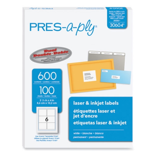 Picture of Labels, Laser Printers, 3.33 X 4, White, 6/sheet, 100 Sheets/box