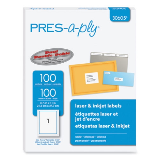 Picture of Labels, Laser Printers, 8.5 X 11, White, 100/box