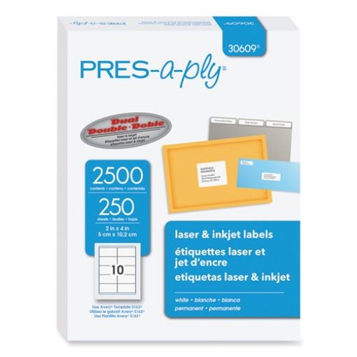 Picture of Labels, Laser Printers, 2 X 4, White, 10/sheet, 250 Sheets/box