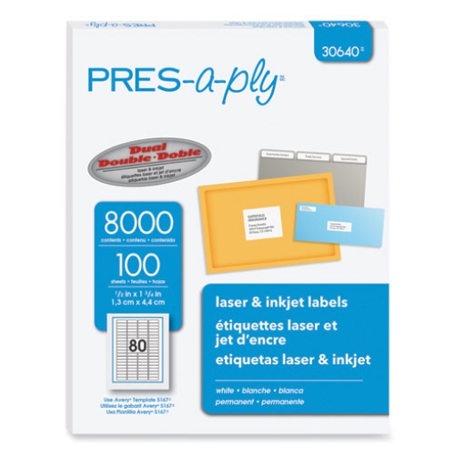 Picture of Labels, Inkjet/laser Printers, 0.5 X 1.75, White, 80/sheet, 100 Sheets/pack