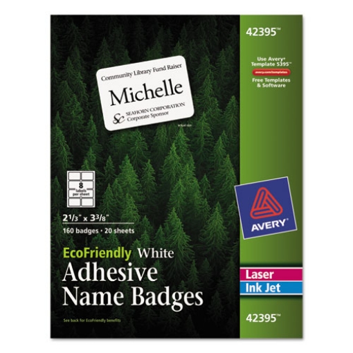 Picture of Ecofriendly Adhesive Name Badge Labels, 3.38 X 2.33, White, 160/box