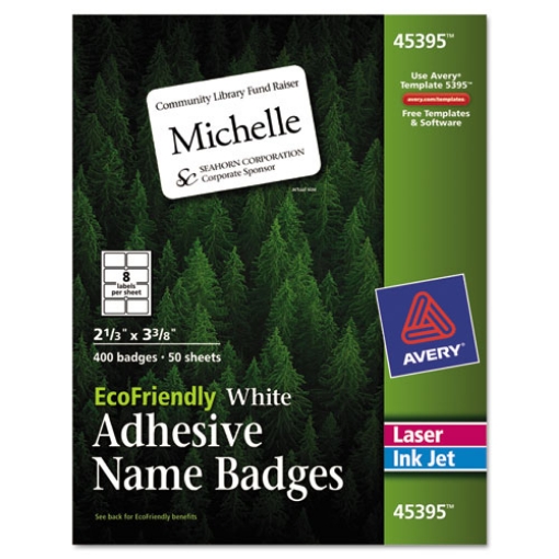 Picture of Ecofriendly Adhesive Name Badge Labels, 3.38 X 2.33, White, 400/box