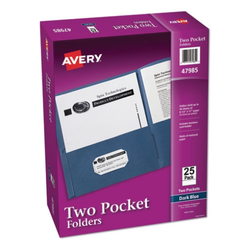 Picture of Two-Pocket Folder, 40-Sheet Capacity, 11 X 8.5, Dark Blue, 25/box