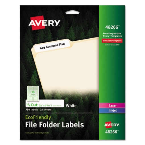 Picture of Ecofriendly Permanent File Folder Labels, 0.66 X 3.44, White, 30/sheet, 25 Sheets/pack