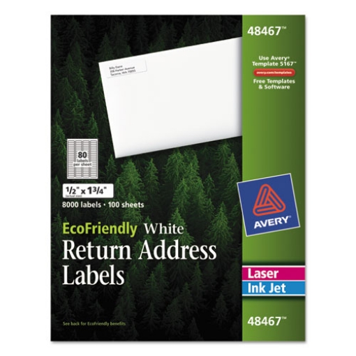 Picture of Ecofriendly Mailing Labels, Inkjet/laser Printers, 0.5 X 1.75, White, 80/sheet, 100 Sheets/pack