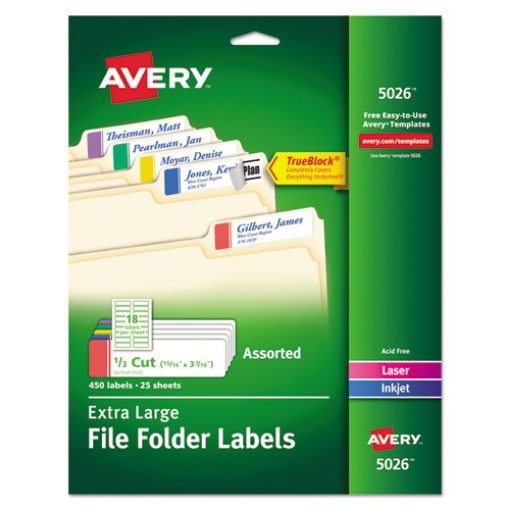 Picture of Extra-Large Trueblock File Folder Labels With Sure Feed Technology, 0.94 X 3.44, White, 18/sheet, 25 Sheets/pack