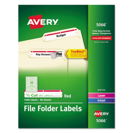 Picture of Permanent Trueblock File Folder Labels With Sure Feed Technology, 0.66 X 3.44, White, 30/sheet, 50 Sheets/box