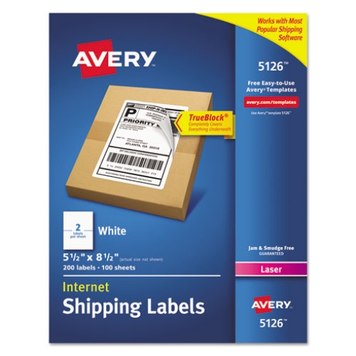 Picture of Shipping Labels W/ Trueblock Technology, Laser Printers, 5.5 X 8.5, White, 2/sheet, 100 Sheets/box