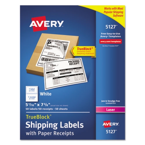 Picture of Shipping Labels With Paper Receipt And Trueblock Technology, Inkjet/laser Printers, 5.06 X 7.63, White, 50/pack