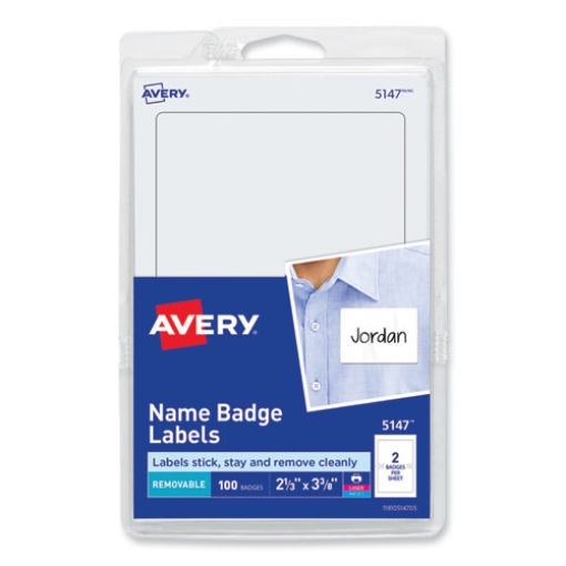 Picture of Printable Adhesive Name Badges, 3.38 X 2.33, White, 100/pack