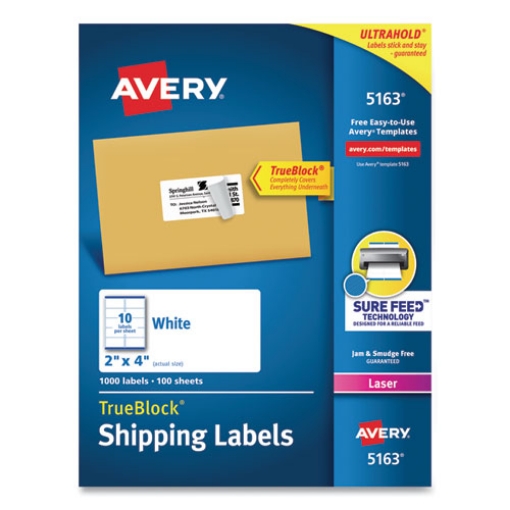 Picture of Shipping Labels W/ Trueblock Technology, Laser Printers, 2 X 4, White, 10/sheet, 100 Sheets/box