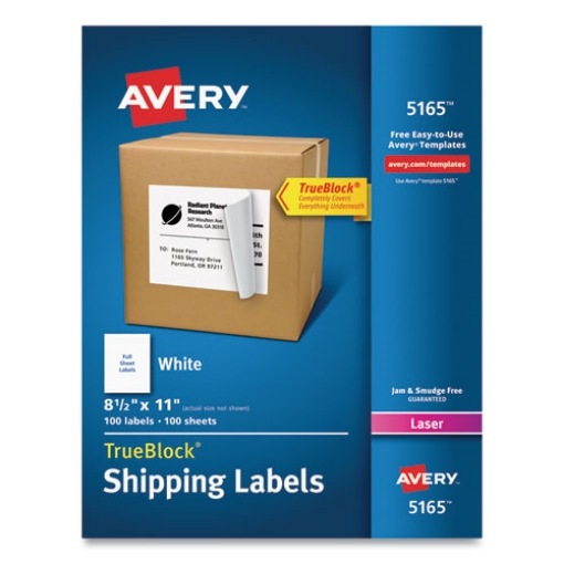 Picture of Shipping Labels With Trueblock Technology, Laser Printers, 8.5 X 11, White, 100/box