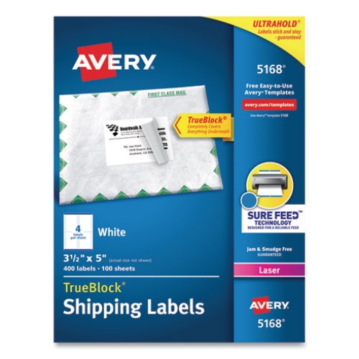 Picture of Shipping Labels W/ Trueblock Technology, Laser Printers, 3.5 X 5, White, 4/sheet, 100 Sheets/box