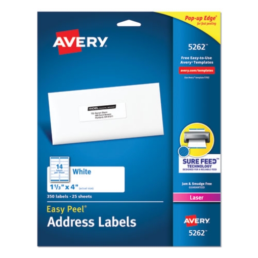 Picture of Easy Peel White Address Labels W/ Sure Feed Technology, Laser Printers, 1.33 X 4, White, 14/sheet, 25 Sheets/pack