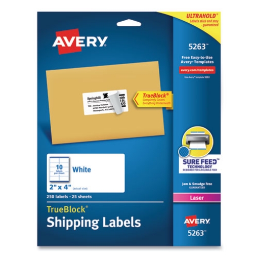 Picture of Shipping Labels W/ Trueblock Technology, Laser Printers, 2 X 4, White, 10/sheet, 25 Sheets/pack