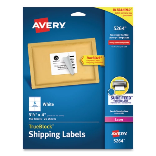 Picture of Shipping Labels W/ Trueblock Technology, Laser Printers, 3.33 X 4, White, 6/sheet, 25 Sheets/pack