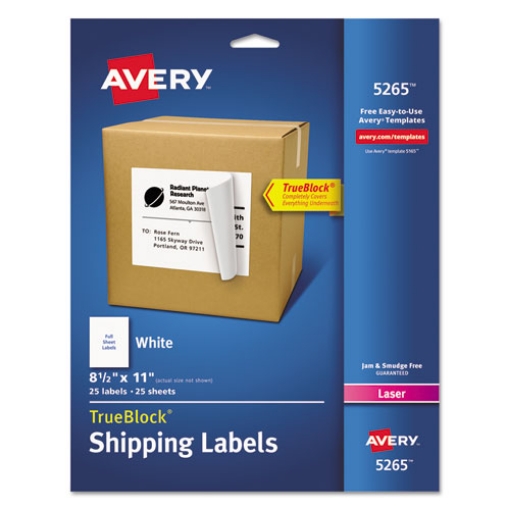 Picture of Shipping Labels With Trueblock Technology, Laser Printers, 8.5 X 11, White, 25/pack