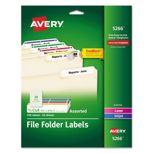 Picture of Permanent Trueblock File Folder Labels With Sure Feed Technology, 0.66 X 3.44, White, 30/sheet, 25 Sheets/pack