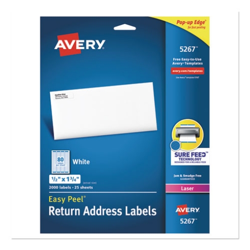 Picture of Easy Peel White Address Labels W/ Sure Feed Technology, Laser Printers, 0.5 X 1.75, White, 80/sheet, 25 Sheets/pack