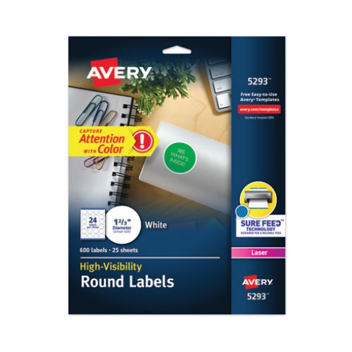 Picture of Permanent Laser Print-to-the-Edge ID Labels w/SureFeed, 1.66" dia, White, 600/PK