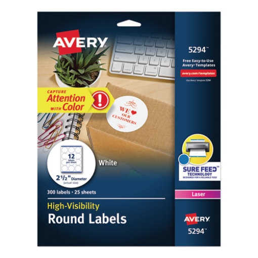 Picture of Permanent Laser Print-To-The-Edge Id Labels W/surefeed, 2 1/2"dia, White, 300/pk