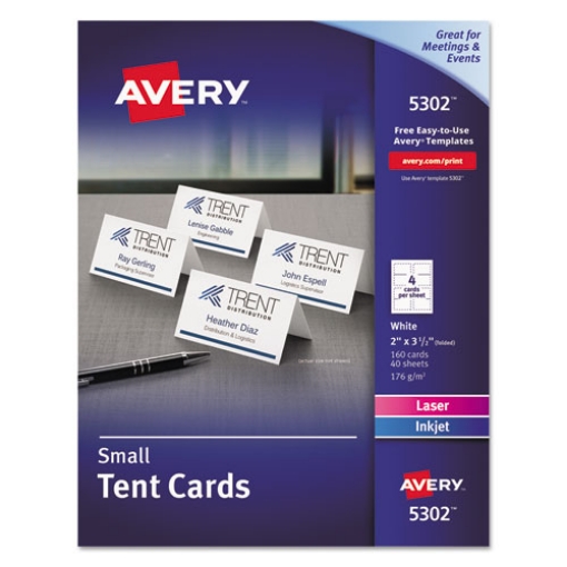 Picture of Small Tent Card, White, 2 X 3.5, 4 Cards/sheet, 40 Sheets/pack