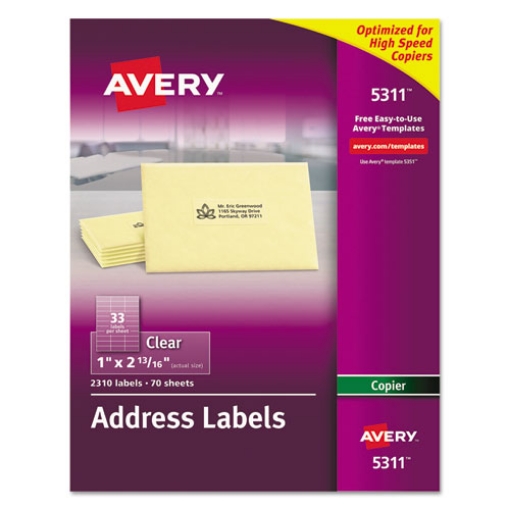 Picture of Copier Mailing Labels, Copiers, 1 X 2.81, Clear, 33/sheet, 70 Sheets/pack