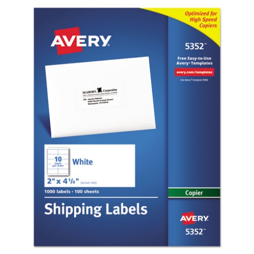 Picture of Copier Mailing Labels, Copiers, 2 X 4.25, White, 10/sheet, 100 Sheets/box