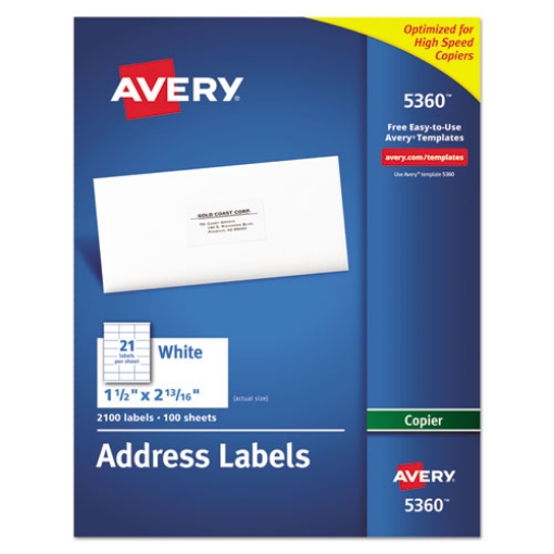 Picture of Copier Mailing Labels, Copiers, 1.5 X 2.81, White, 21/sheet, 100 Sheets/box