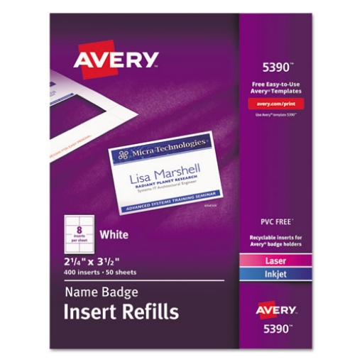 Picture of Name Badge Insert Refills, Horizontal/vertical, 2 1/4 X 3 1/2, White, 400/box