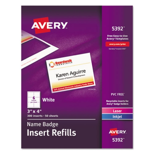 Picture of Name Badge Insert Refills, Horizontal/vertical, 3 X 4, White, 300/box