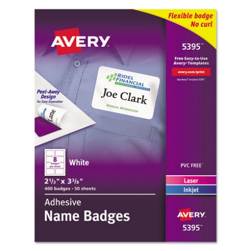 Picture of Flexible Adhesive Name Badge Labels, 3.38 X 2.33, White, 400/box