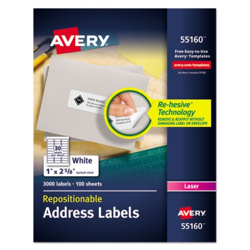 Picture of Repositionable Address Labels w/SureFeed, Laser, 1 x 2.63, White, 3000/Box