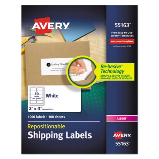 Picture of Repositionable Shipping Labels W/sure Feed, Inkjet/laser, 2 X 4, White, 1000/box