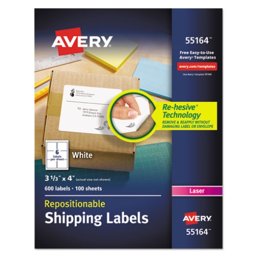 Picture of Repositionable Shipping Labels w/SureFeed, Laser, 3.33 x 4, White, 600/Box