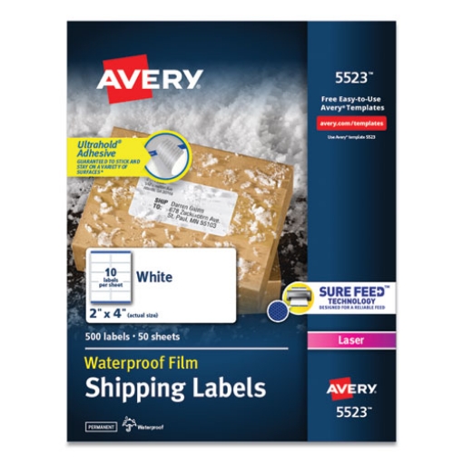 Picture of Waterproof Shipping Labels With Trueblock And Sure Feed, Laser Printers, 2 X 4, White, 10/sheet, 50 Sheets/pack