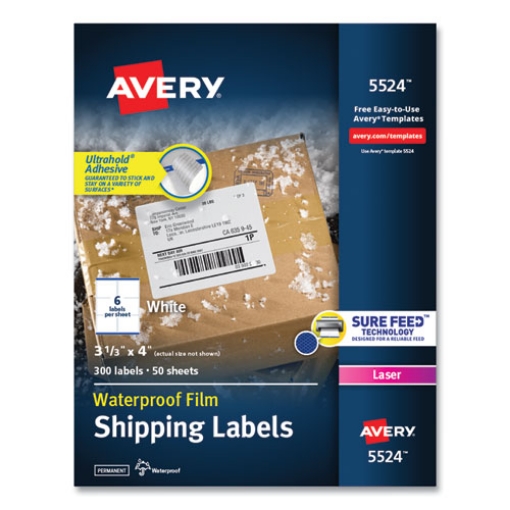 Picture of Waterproof Shipping Labels With Trueblock And Sure Feed, Laser Printers, 3.33 X 4, White, 6/sheet, 50 Sheets/pack