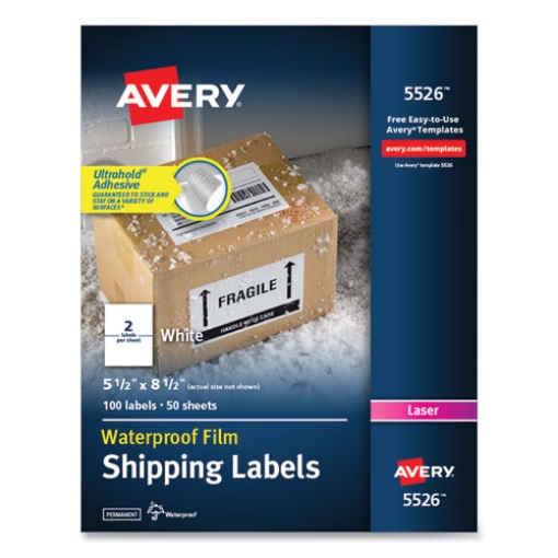 Picture of Waterproof Shipping Labels With Trueblock Technology, Laser Printers, 5.5 X 8.5, White, 2/sheet, 50 Sheets/pack