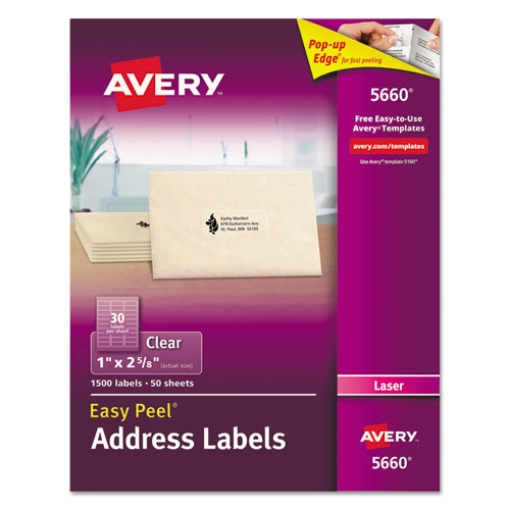 Picture of Matte Clear Easy Peel Mailing Labels W/ Sure Feed Technology, Laser Printers, 1 X 2.63, Clear, 30/sheet, 50 Sheets/box