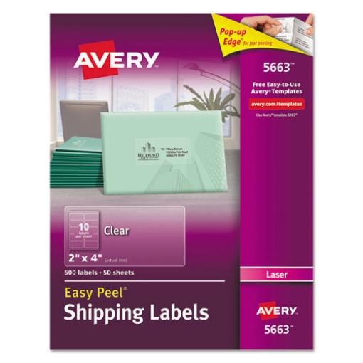 Picture of Matte Clear Easy Peel Mailing Labels W/ Sure Feed Technology, Laser Printers, 2 X 4, Clear, 10/sheet, 50 Sheets/box