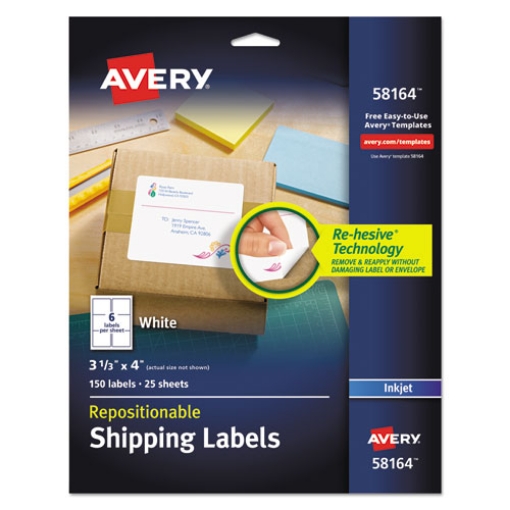 Picture of Repositionable Shipping Labels w/SureFeed, Inkjet, 3.33 x 4, White, 150/Box