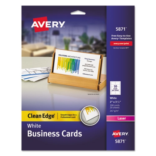 Picture of Clean Edge Business Cards, Laser, 2 X 3.5, White, 200 Cards, 10 Cards/sheet, 20 Sheets/pack