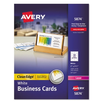 Picture of Clean Edge Business Cards, Laser, 2 X 3.5, White, 1,000 Cards, 10 Cards/sheet, 100 Sheets/box