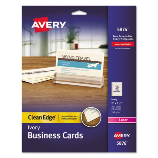 Picture of Clean Edge Business Cards, Laser, 2 X 3.5, Ivory, 200 Cards, 10 Cards/sheet, 20 Sheets/pack