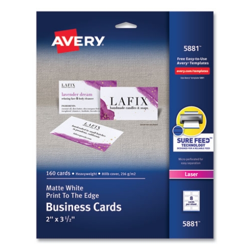 Picture of Print-To-The-Edge Microperf Business Cards W/sure Feed Technology, Color Laser, 2x3.5, White, 160 Cards, 8/sheet,20 Sheets/pk